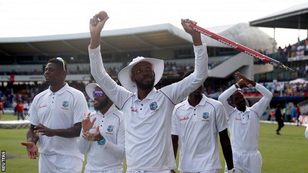 Roston Chase celebrating for West Indies