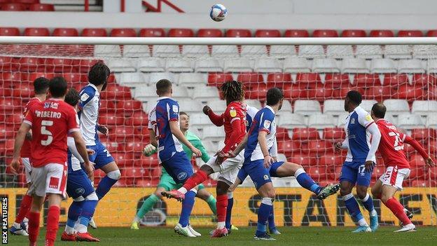 Alex Mighten scores for Nottingham Forest against Blackburn Rovers