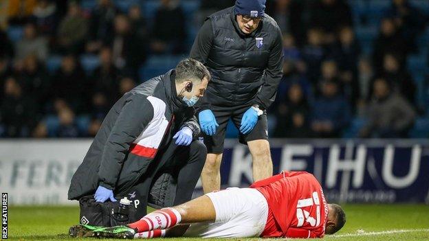 Crewe striker Mikael Mandron suffered his knee injury in last Tuesday's 1-0 defeat at his former club Gillingham