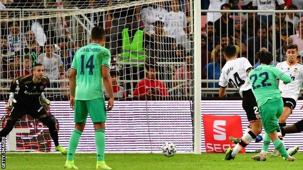 Real Madrid's Isco doubles their lead against Valencia in the Spanish Super Cup semi-final