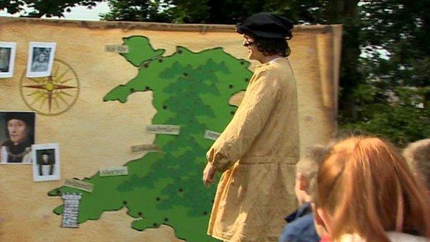 Children being taught history outside in Cardigan