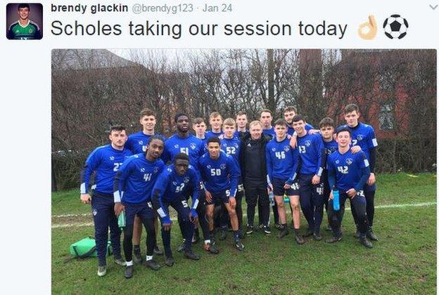 Former Manchester United midfielder gives some players in Oldham's youth set-up the benefit of his experience