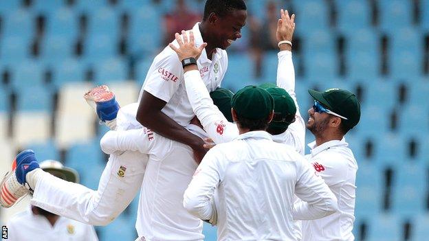 Kagiso Rabada celebrates one of his 13 wickets