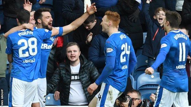 Russell Martin celebrates his first goal for Rangers in a comfortable win over Hearts