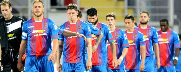 Caley Thistle players take to the pitch at Stadionul Marin Anastasovici