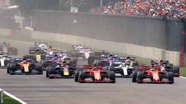 Turn One on the opening lap of the Mexican Grand Prix