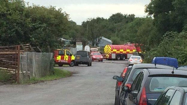 Firefighters in Llandow