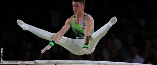 Northern Ireland gymnast Rhys McClenaghan in action in the all-round final on Saturday