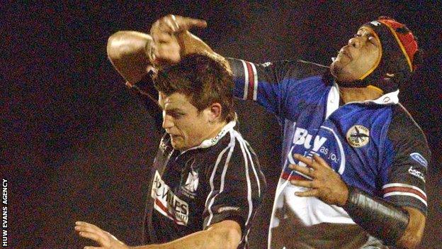 Neath-Swansea Ospreys v Celtic Warriors: Ospreys' James Bater and Warriors' Maama Molitika compete during a line out. The Warriors are now defunct and the Ospreys rebranded