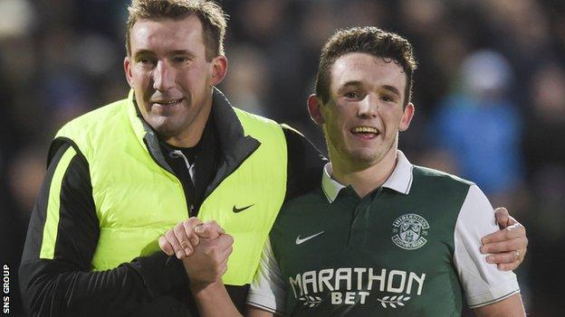 Manager Alan Stubbs with match-winner John McGinn