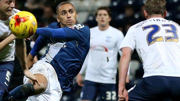 Birmingham City's on-loan Huddersfield Town striker James Vaughan