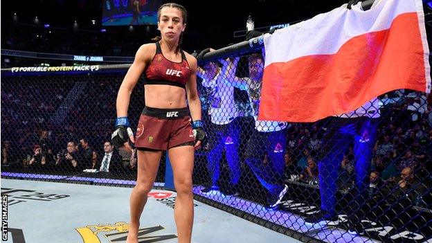 Joanna Jedrzejczyk in the cage before a fight