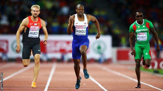 James Dasaolu winning gold in the 100m at the 2014 European Championships in Switzerland