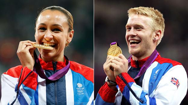 Jessica Ennis-Hill and Jonnie Peacock won gold medals in the Olympics and Paralympics at London 2012