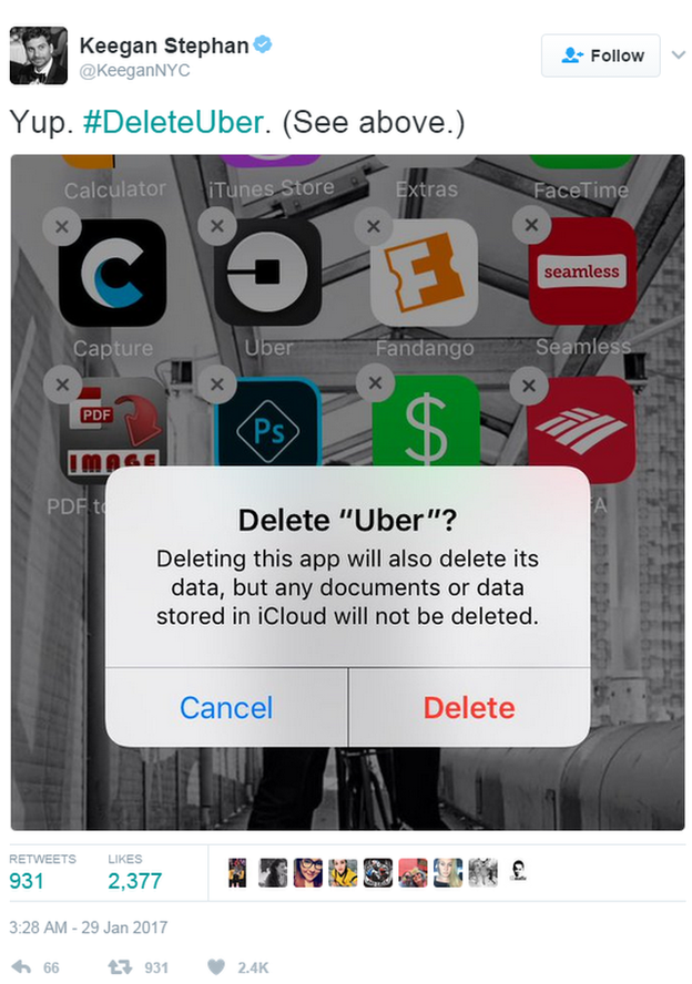 Tweet: Delete Uber? Yes, I'll do it