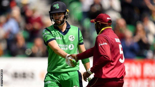 Ireland captain Andrew Balbirnie and West Indies' Ashley Nurse