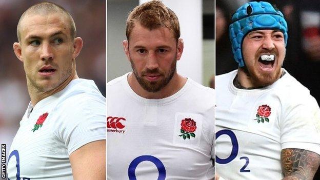 England national rugby union players Mike Brown, Chris Robshaw and Jack Nowell