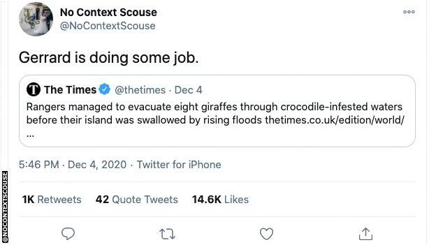 Tweet about giraffes being rescued from crocodiles by rangers