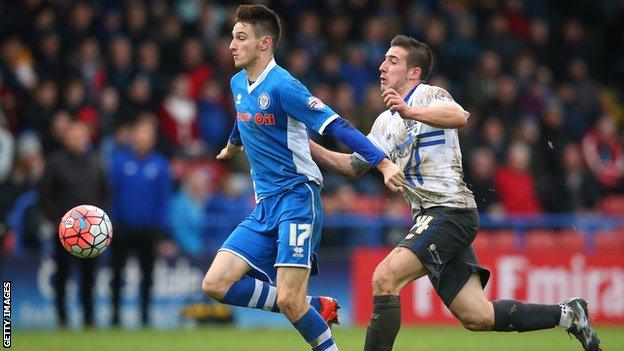 Scott Tanser playing for Rochdale against Bury