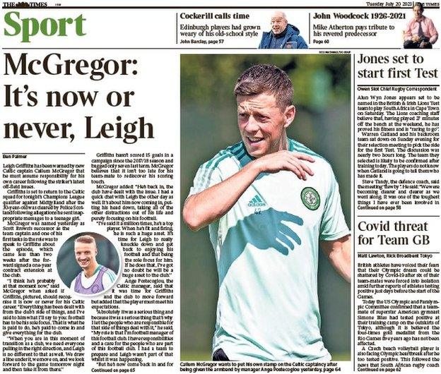 The back page of the Scottish version of The Times on 200721
