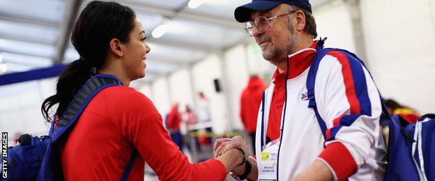 Katarina Johnson-Thompson (left) with her coach Mike Holmes