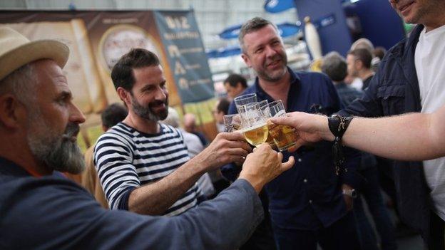 Drinkers at beer festival