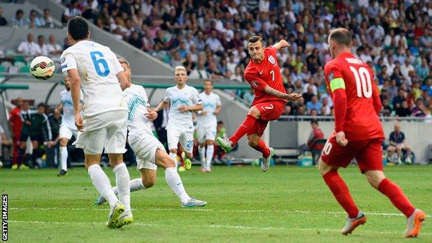 Jack Wilshere scores for England against Slovenia