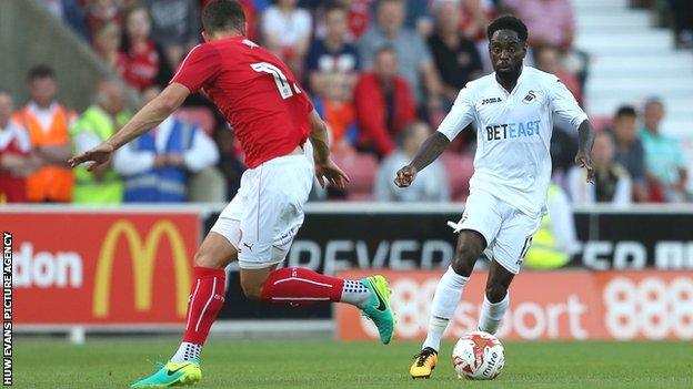 Nathan Dyer in action for Swansea against Swindon in a pre-season friendly