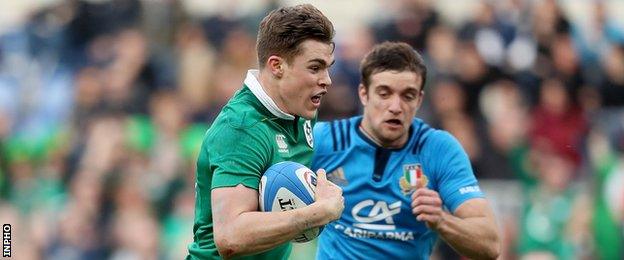 Garry Ringrose scored Ireland's seventh try in the 63-10 win in Rome