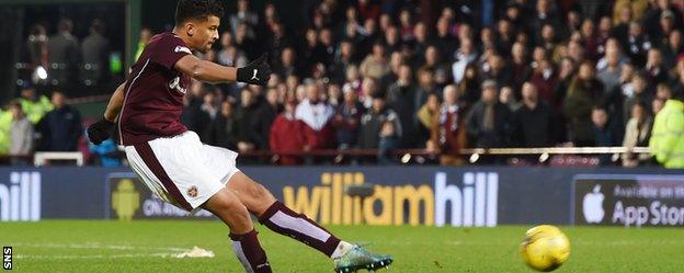 Hearts' Osman Sow scores against Celtic