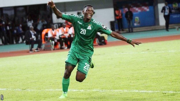 Zambia's Patson Daka celebrates after scoring against Senegal