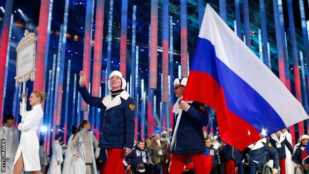 Russian athletes at the 2014 opening ceremony