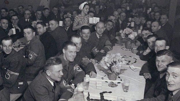 German soldiers eating in a canteen