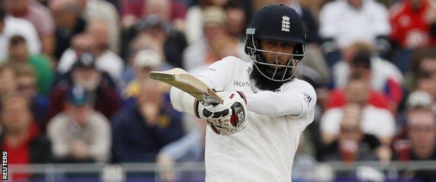 Moeen Ali plays a pull shot