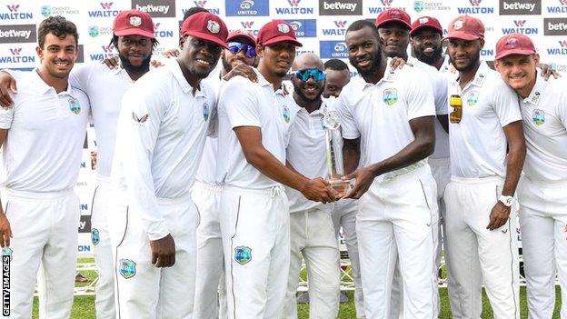 West Indies with the Test series trophy