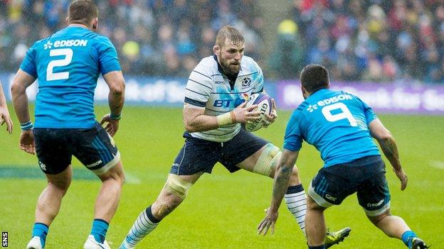 John Barclay carries for Scotland against England