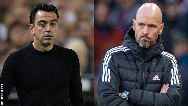 Barcelona boss Xavi (left) and Manchester United counterpart Erik ten Hag