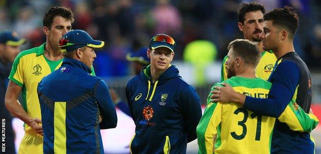 Australia gather on the outfield at the end of the match