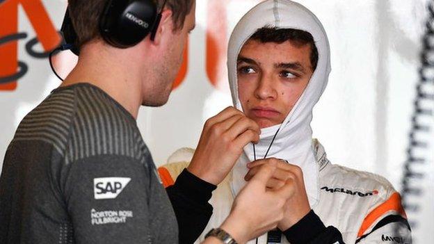 Lando Norris gets ready for testing at the Abu Dhabi Grand Prix in November 2017