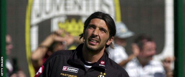 Gianluigi Buffon of Juventus takes part in pre-season training in Chatillon, Italy in July 2001