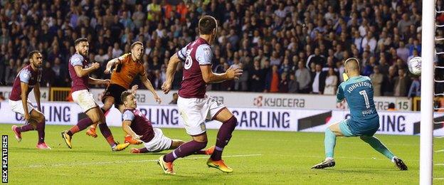 Diogo Jota scores for Wolves against Aston Villa