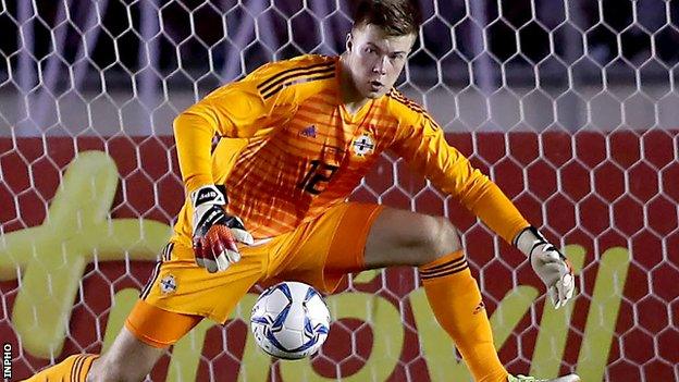 Bailey Peacock-Farrell makes a save for Northern Ireland in the summer friendly with Panama