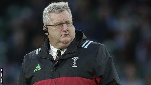 Harlequins coach John Kingston looks on from the sidelines