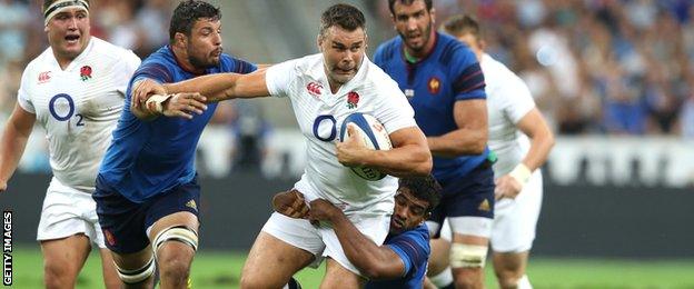 Nick Easter carries the ball against France