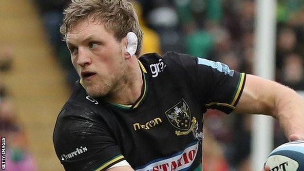 Jamie Gibson in action for Northampton Saints