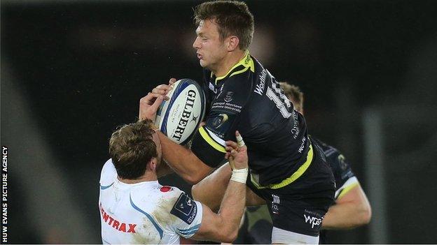 Ospreys fly-half Dan Biggar takes a high ball