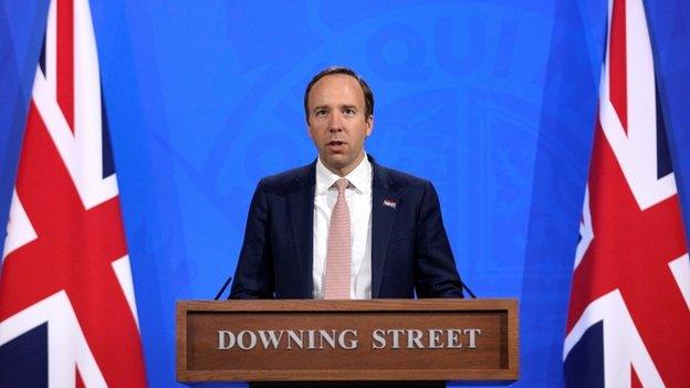 Matt Hancock at Downing Street briefing.