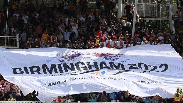 A banner in the ground for Birmingham's bid for the 2022 commonwealth games during the T20 Blast Semi-Final match in 2017