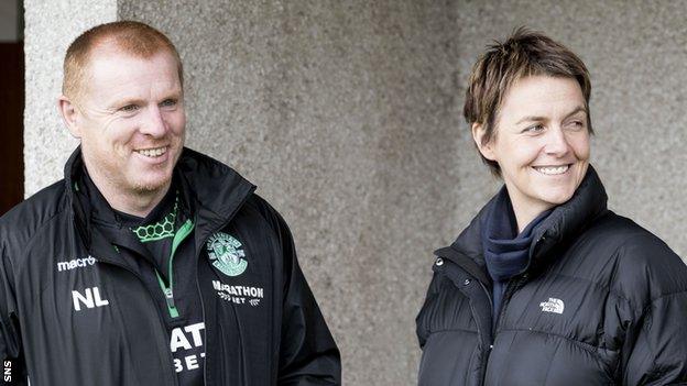 Hibs head coach Neil Lennon and the club's chief executive Leeann Dempster