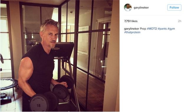 Gary Lineker doing weights in a gym